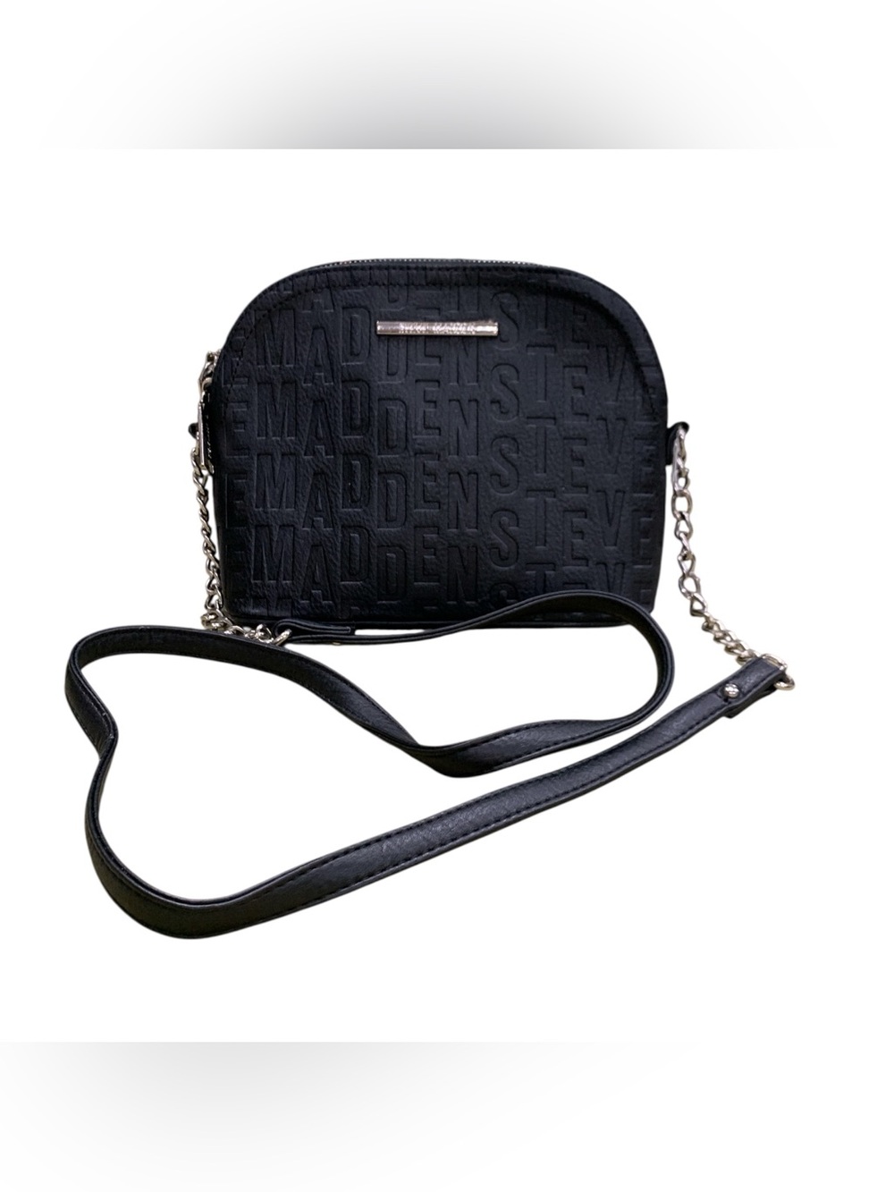 Steve Madden Black Logo-Embossed Chain Crossbody